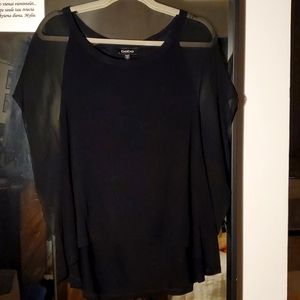 Black dressy T-shirt (loose fitting cotton) with sheer sleeves